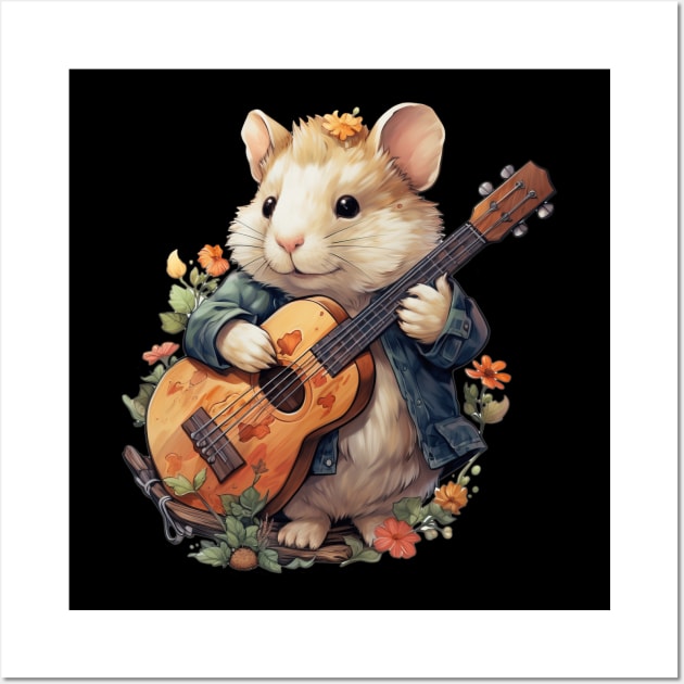 Cottagecore Hamster With Acoustic Guitar Wall Art by EVCO Smo